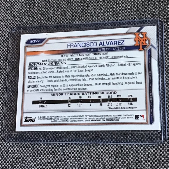 Francisco Alvarez 2021 Topps Bowman Chrome (New York Mets) Prospect 2nd … - Picture 2 of 2